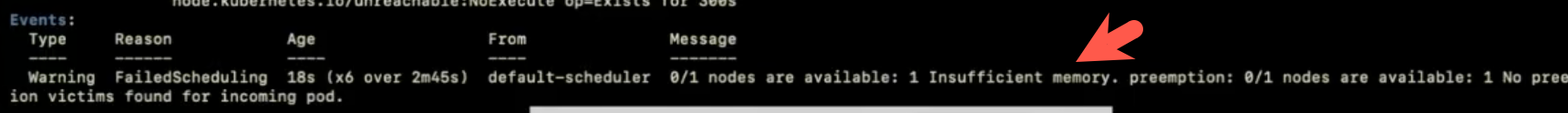 K9s showing insufficient memory in Events