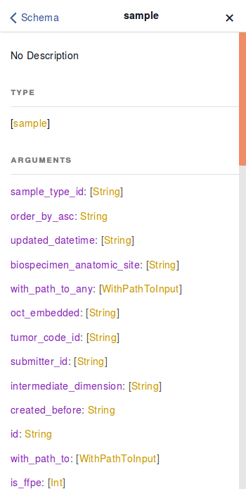 Image showing how clicking the “root.sample” option will display all the properties that can be queried for that node